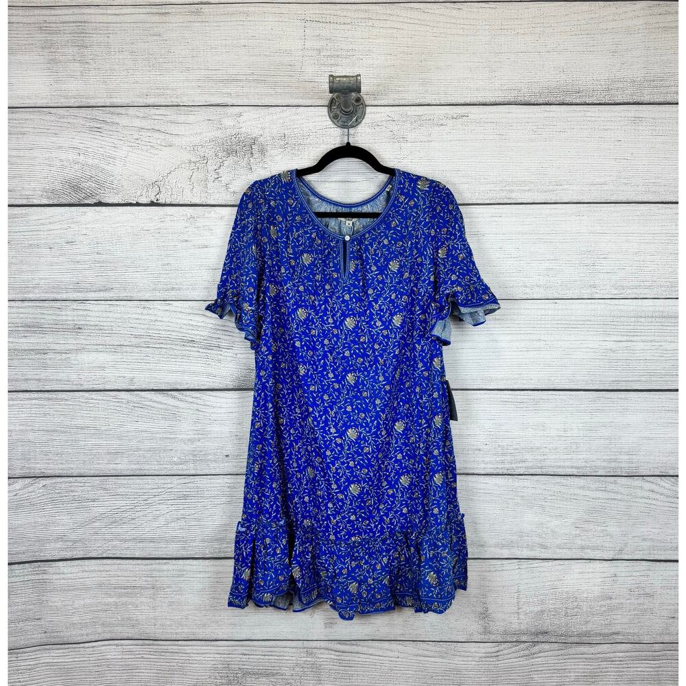Max Studio Plus Size Blue Ruffle Flutter Sleeve Floral Mini Spring Dress Size 1X